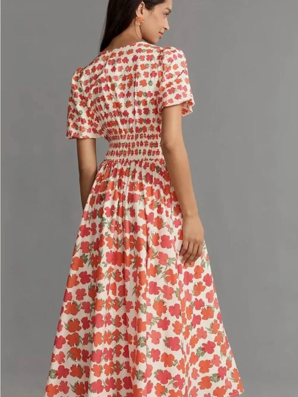 Anthropologie Katarina Button Front Dress-Poppy Motif - L - Picture 2 of 5